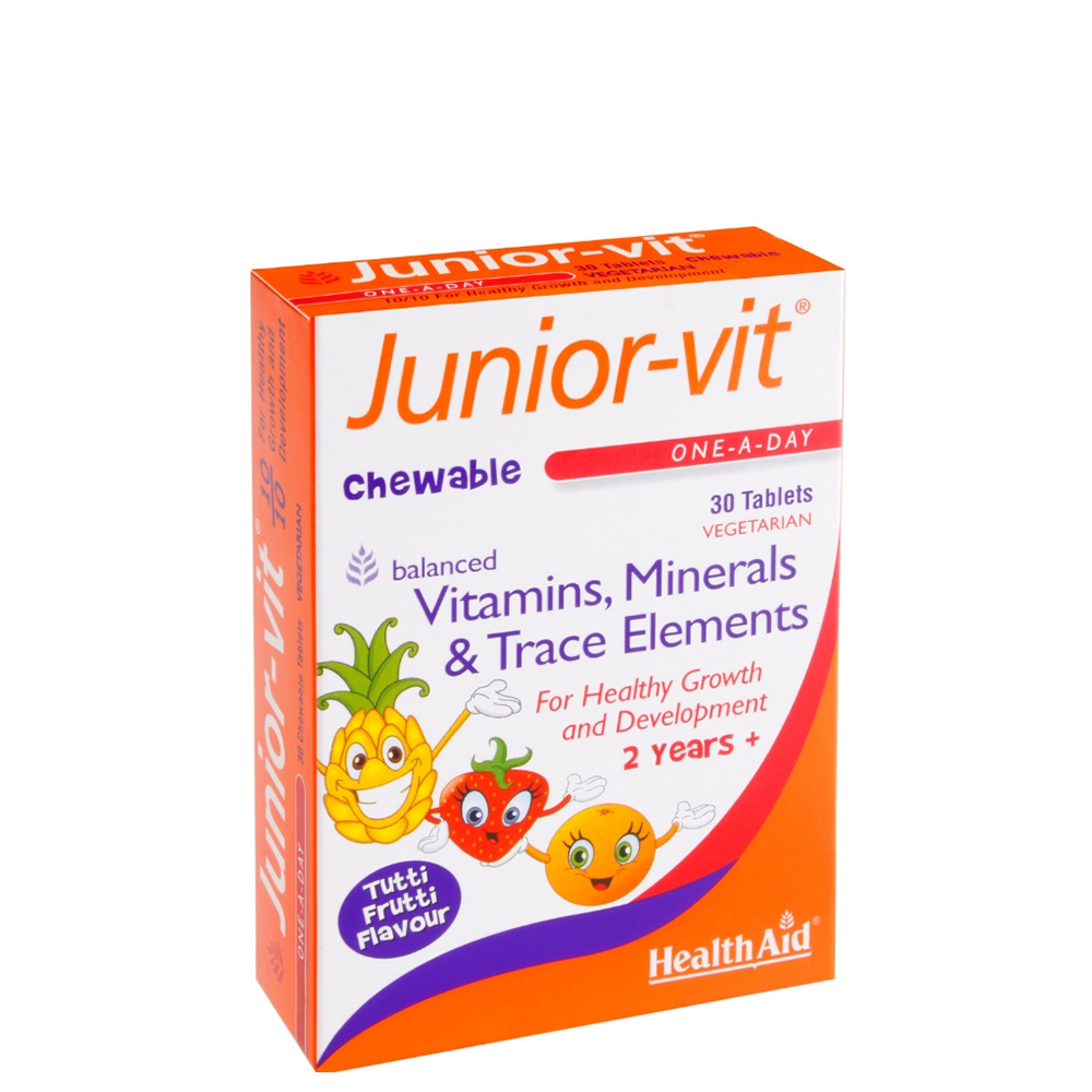 5019781000739 1 Health Aid Junior Vit, Πολυβιταμίνες με Γεύση Tutti Frutti, 30 Μασώμενα Δισκία