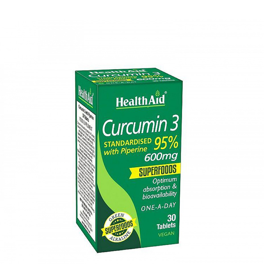5019781017195 1 Health Aid Curcumin 3 Κουρκουμίνη με Πιπερίνη 30tabs, 600mg