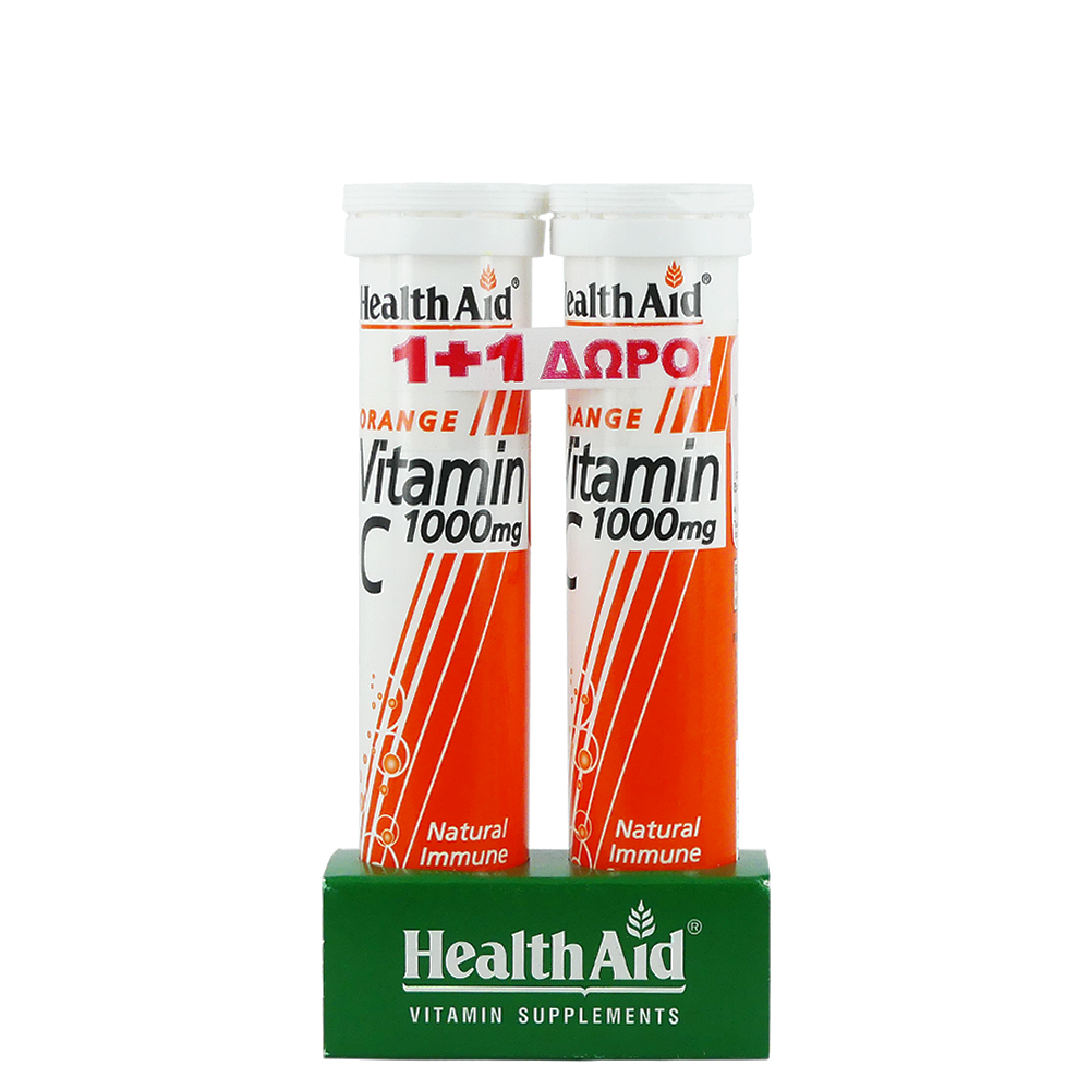 5019781055616 1 Health Aid Vitamin C 1000mg (1+1 ΔΩΡΟ) με Γεύση Πορτοκάλι, 2 x 20 eff.tabs