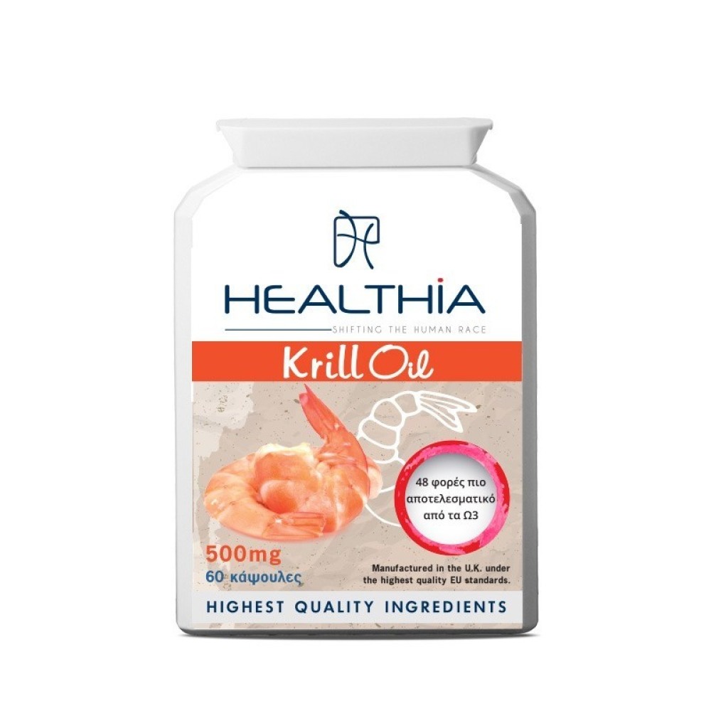 5200131350158 Healthia Krill Oil 500mg Συμπλήρωμα Διατροφής με Ω3 Λιπαρά Οξέα, 60 caps