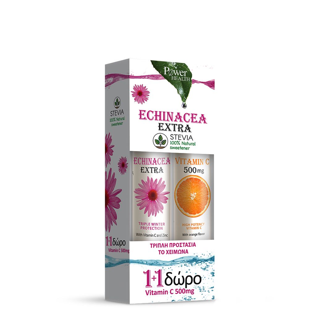 5200321010121 1 Power Health 1+1, Echinacea Extra με Στέβια 24 Αναβρ.Δισκία & ΔΩΡΟ Vitamin C 500mg 20 Αναβρ.Δισκία