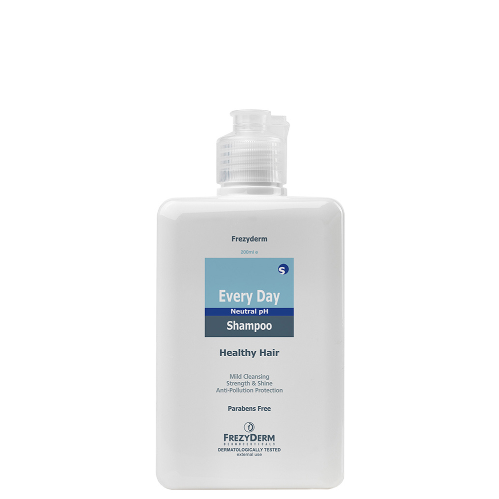5202888105173 Frezyderm Every Day Shampoo 200ml, Προσφέρει αποτελεσματικό καθαρισμό, προστατεύει το τριχωτό και τα μαλλιά και ενισχύει τη δύναμη και τη λάμψη της τρίχας