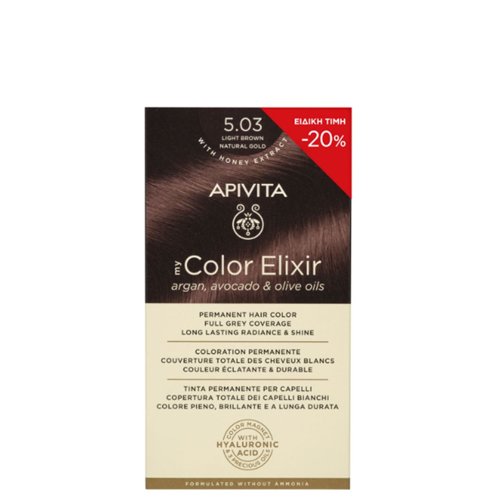 5201279092375 Apivita My Color Elixir Promo Μόνιμη Βαφή Μαλλιών No 5.03 Καστανό Ανοιχτό Φυσικό Μελί, 1τεμ