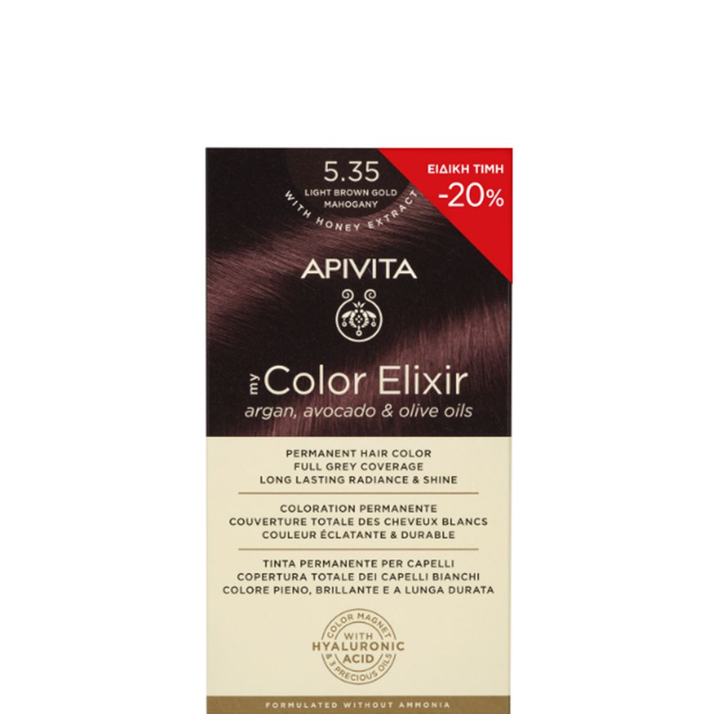5201279092382 Apivita My Color Elixir Promo Μόνιμη Βαφή Μαλλιών No 5.35 Καστανό Ανοιχτό Μελί Μαονί, 1τεμ