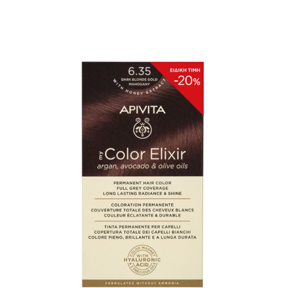 5201279092399 Apivita My Color Elixir Promo Μόνιμη Βαφή Μαλλιών No 6.35 Ξανθό Σκούρο Μελί Μαονί, 1τεμ