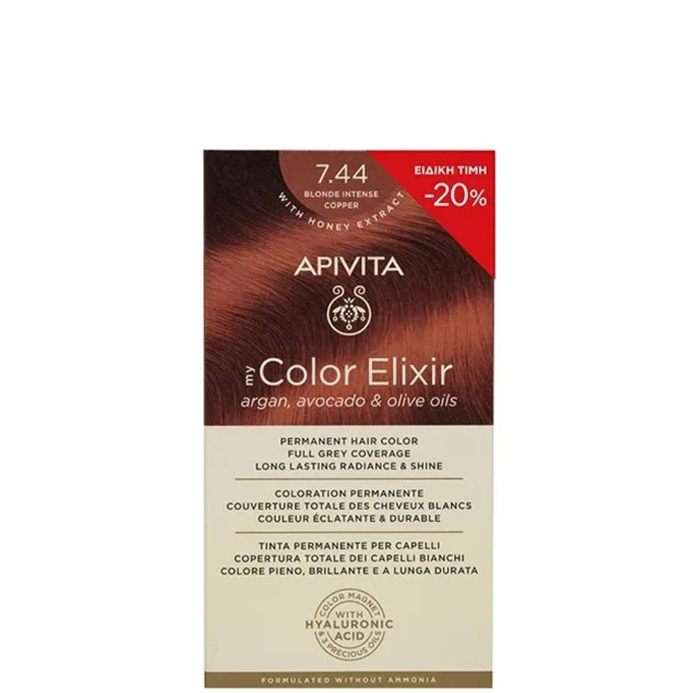 5201279092511 Apivita My Color Elixir Promo Μόνιμη Βαφή Μαλλιών No 7.44 Ξανθό Έντονο Χάλκινο, 1τεμ