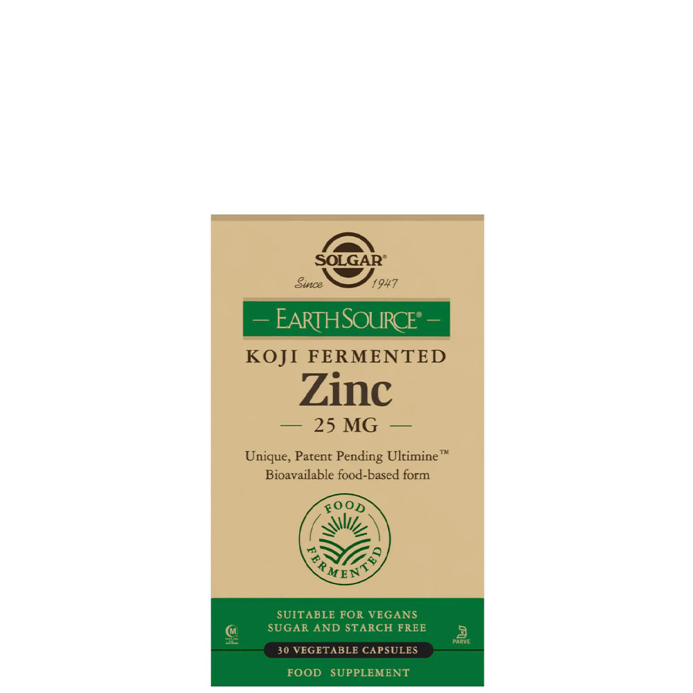 033984009158 Solgar Earth Source Koji Fermented Zinc 25 mg Συμπλήρωμα Διατροφής με Ψευδάργυρο Φυσικής Προέλευσης 30 φυτικές κάψουλες